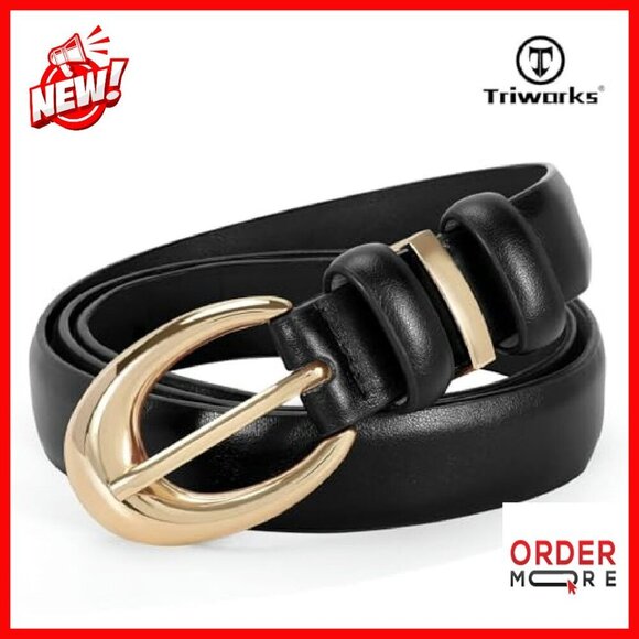 2 Pack Women\'s Faux Leather Skinny Belts with Gold Buckle for Jeans Pants main image 6